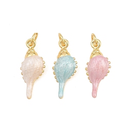 Mixed Color Brass Enamel Pendants, Conch Shape Charms, Rack Plating, Long-Lasting Plated, Lead Free & Cadmium Free, Real 18K Gold Plated, Mixed Color, 20x9x5mm, Hole: 3.5mm
