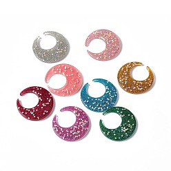 Mixed Color Acrylic Pendants, with Glitter Powder, Moon with Star Charm, Mixed Color, 48x48x5.1mm, Hole: 3mm