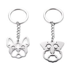 Stainless Steel Color 2Pcs 2 Styles 201 Stainless Steel Keychains, Dog, with Split Key Ring, Stainless Steel Color, 71~80mm, 1pc/style