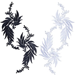 Mixed Color 4Pcs 4 Styles Leaf Computerized Embroidery Cloth Iron on/Sew on Patches, Costume Accessories, Appliques, Mixed Color, 170x80x0.8mm, 1pc/style