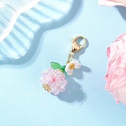 Лавандовый румянец Подвесные украшения из синтетической императорской яшмы и стеклянных бусин с фруктовыми и цветочными узорами, с 304 из нержавеющей стали Lobster Claw застежками, лавандовый румянец, 43 мм