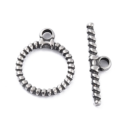 Antique Silver 304 Stainless Steel Toggle Clasps, Ring, Antique Silver, Ring: 19x15.5x2mm, Bar: 6x23x2.5mm, Hole: 2.6mm