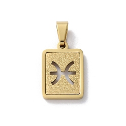 Рыбы 304 подвески из нержавеющей стали с изображением двенадцати созвездий, реальный 18 k позолоченный, прямоугольный шарм, Рыбы, 17.5x12x2 мм, отверстие : 7.5x3.5 мм