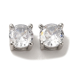 Платина Латунь, с одинарными прозрачными бусинами из циркония, без кадмия, без никеля и без свинца, круглые, платина, 6x6x4.5 мм, отверстие : 3.5 мм