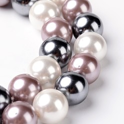 Разноцветный Круглый оболочка жемчуг шарик нити, красочный, 14 мм, отверстие : 1 мм, около 28 шт / нитка, 15.7 дюйм