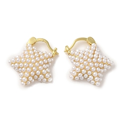 Настоящее золото 18K Латунные серьги обруча, с пластиковой бисера, долговечный, без свинца и без кадмия, реальный 18 k позолоченный, 22x21 мм