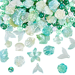 Темный Морско-зеленый 110шт. наборы для самостоятельного изготовления украшений в градиентном стиле, включая пластиковую бусину, кабошон, звено и подвески, с 240шт. 3цветными непрозрачными акриловыми бусинами, темно-зеленый, 8~34.5x8~40x2~11 мм, отверстие : 1~6 мм