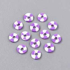 Фиолетовый Бусины из полимерной глины , Диск / плоские круглые, Heishi бусы, фиолетовые, 6~6.5x1~1.5 мм, отверстие : 2 мм, Около 25000 шт / 1000 г