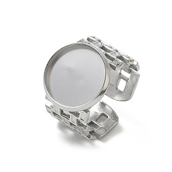 Stainless Steel Color 304 Stainless Steel Cuff Ring Components, Round Bezel Pad Ring Setting, Stainless Steel Color, 18mm, Tray Size: 14mm