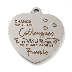 Нержавеющая Сталь Цвет Не тускнеющие 201 подвески из нержавеющей стали, Подвески для сообщений на тему друзей, сердце со словами-подвесками, цвет нержавеющей стали, 30.5x29x2 мм, отверстие : 3 мм
