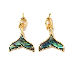 Настоящее золото 18K Подвески из натурального панциря пауа в форме хвоста кита, с латунными оправами и штифтами, за половину пробурено бисера, реальный 18 k позолоченный, 29 мм, китовый хвост: 18x17.5x2.5 мм