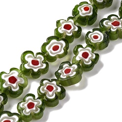 Темно-оливково-зеленый Handmade millefiori lampwork beads strands, слива, темно-оливковый зеленый, 9.5x10.5x3.5 мм, отверстие : 0.8 мм, около 35 шт / нитка, 14.17'' (36 см)