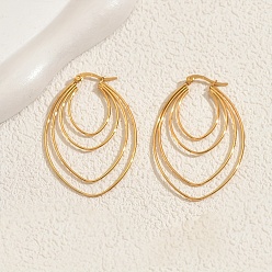 Золотой Тройные овальные серьги-кольца из нержавеющей стали, золотые, 52x35 мм