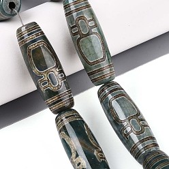 Nectar Bottle Pattern Нити бусин дзи агат в тибетском стиле, природных бисера агат, окрашенная и подогревом, баррель, темно-зеленый, образец бутылки нектара, 39~40x13~15.5 мм, отверстие : 1.6~3.8 мм, около 8 шт / нитка, 12.40~12.60 дюйм (31.5~32 см)