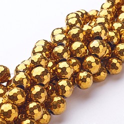 с Золотистым Покрытием Немагнитные нити шарик синтетический гематит, граненые, круглые, с золотым покрытием, 10 мм, отверстие : 1 мм, около 40 шт / нитка, 15.9 дюйм