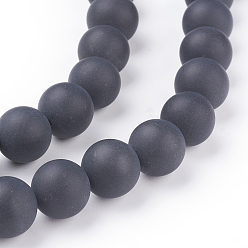 Black Agate Natural Black Agate Beads Strands, Grade A, Frosted, Round, Dyed & Heated, 14mm, Hole: 1mm, about 28pcs/strand, 15.5 inch