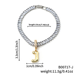 Letter J Модные латунные браслеты с подвесками, кубический цирконий теннисные браслеты для женщин, буквы, буква J, 7-1/2 дюйм (19 см)