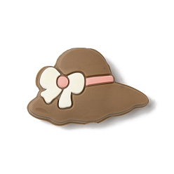 Coffee Hat with Bowknot Silicone Focal Beads, Coffee, 19x30x9mm, Hole: 3mm