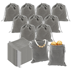 Серый 30шт. прямоугольные бархатные мешочки с завязками, мешки для подарков на рождество, серые, 12x10 см