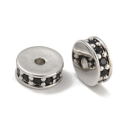 Черный Стойки обшивки латунь микро проложить кубического циркония бусы, без свинца и без кадмия, долговечный, платина, круглые, чёрные, 7x2.5 мм, отверстие : 1.5 мм