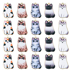 (52) Непрозрачная лаванда 20 шт 5 цвета сплава эмалевые подвески, золотые, кошка, разноцветные, 25x16x3 мм, отверстие : 1.8 мм, 4 шт / цвет