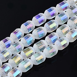 Transparent Transparent galvanisieren Glasperlen Stränge, matt, Fass, Transparent, 9x7 mm, Bohrung: 1 mm, ca. 60~62 Stk. / Strang, 21.50~22.13 Zoll (54.6~56.2 cm)