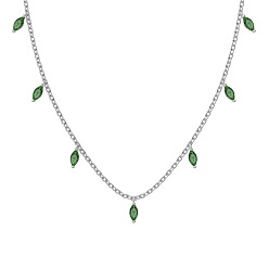 Платинированный Ожерелья с кисточками из стерлингового серебра с родиевым покрытием, зеленое паве с кубическим цирконием, женские ожерелья с кисточками в виде конского глаза, Реальная платина, 925 дюйм (15.94 см)