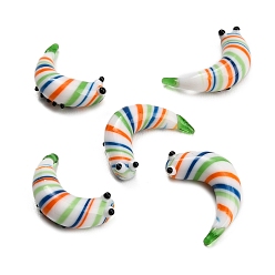 Colorful Handmade Lampwork Worm Figurines, for Home Office Desk Decoration, Colorful, 28x16.5x9mm
