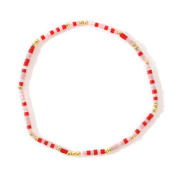 Красный Минималистичные эластичные браслеты из пластика и латунных бусин для женщин, колонка, золотые, красные, 6.50 дюйм (16.5 см)