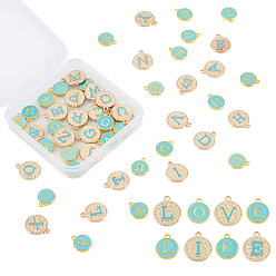 Светло-Голубой 2сумки 2 стили подвески из сплава с эмалью, плоские круглые с буквами a~z подвески, золотой свет, Небесно-голубой, 14~17.5x12~15x2 мм, отверстие : 1.5~1.6 мм