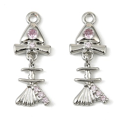 Платина Латунные микро проложить кубического циркония подвески, без кадмия, без никеля и без свинца, рыбьей костью, платина, 20x8x2.5 мм, отверстие : 1.4 мм