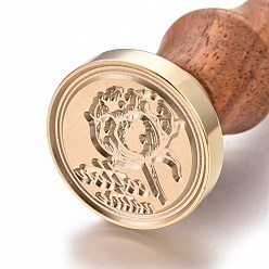 Цветок Латунь ретро воск печать штамп, с деревянной ручкой, для изготовления открытки своими руками, круглые, цветочным узором, 90x25 мм