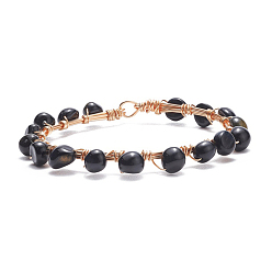 Синий Тигровый Глаз Браслет из бисера с плетением из натурального голубого тигрового глаза, ювелирные изделия из драгоценных камней из медной проволоки для женщин, золотой свет, 8-1/8 дюйм (20.6 см)