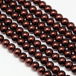 Coconut Brown Eco-Friendly Dyed  Glass Pearl Round Beads Strands, Grade A, Cotton Cord Threaded, Coconut Brown, 8mm, Hole: 0.7~1.1mm, about 52pcs/strand, 15 inch