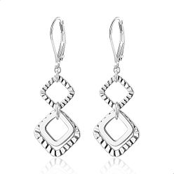 Rhombus Brass Leverback Earrings for Women, Dangle Earrings, Platinum, Rhombus, 50mm
