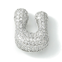 Letter U Стойки обшивки латунь кубического циркония подвески, без кадмия и без свинца, долговечный, алфавит, Буква U, 22x16.5x9 мм, отверстие : 4x2 мм