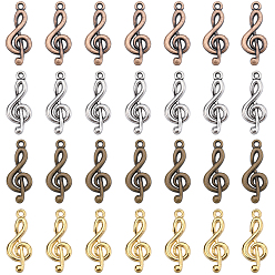 (52) Непрозрачная лаванда 80 шт 4 цвета подвески со скрипичным ключом из сплава в тибетском стиле, без кадмия, без никеля и без свинца, музыкальная нота, разноцветные, 26x10x2 мм, отверстие : 2 мм, 20 шт / цвет