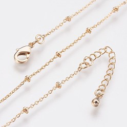 Real 18K Gold Plated Long-Lasting Plated Brass Cable Chain Necklaces, with Lobster Claw Clasp, Lead Free & Nickel Free, Real 18K Gold Plated, 18.1 inch (46cm), 0.9~2mm