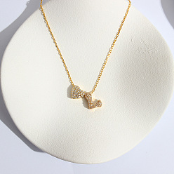 Letter L Ожерелья с подвеской в виде сердца из латуни с микропаве из прозрачного кубического циркония, золотые, Письмо L, 16.14 дюйм (41 см)