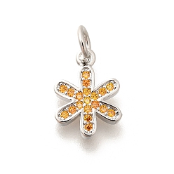 Платина Латунные подвески с микропаве из оранжевого кубического циркония, с целью перехода в кольце, долговечный, без свинца и без кадмия, , платина, 12.5x9x2 мм, отверстие : 3.5 мм