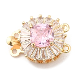 Круглые Латунные застежки из прозрачного кубического циркония с микропаве, 2 нитей, 4-луночное, с розовыми стеклянными стразами, круглые, 14.5x17x9 мм, отверстие : 1.2 мм