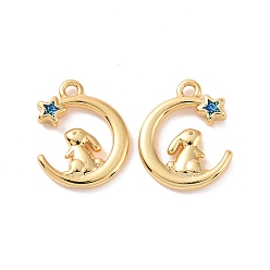 Настоящее золото 18K Луна с кроликом подвески из латуни с эмалью, с блесток, без кадмия, без никеля и без свинца, реальный 18 k позолоченный, 16x13x3 мм, отверстие : 1.6 мм