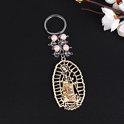 Pink Wood Pendants Keychain, Jesus, Pink, 10x4cm