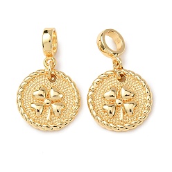 Клевер Латунные европейские подвески с подвесками, подвески с большими отверстиями для монет, реальный 16 k позолоченный, клевер, 25 мм, отверстие : 5 мм