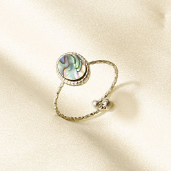 Нержавеющая Сталь Цвет 304 Открытые кольца-манжеты из нержавеющей стали с натуральными раковинами для женщин, овальные, цвет нержавеющей стали, 10 мм, внутренний диаметр: 17 мм