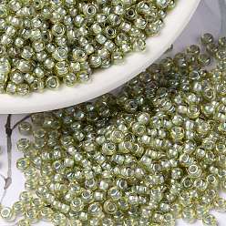 (RR359) Pale Blue Lined Light Topaz Luster MIYUKI Round Rocailles Beads, Japanese Seed Beads, (RR359) Pale Blue Lined Light Topaz Luster, 8/0, 3mm, Hole: 1mm, about 422~455pcs/bottle, 10g/bottle