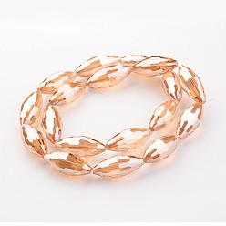 Персиковый Слойка Гальванические стеклянные бусины, рис, граненые, с полным покрытием цвета радуги, розовые, 36x16x16 мм, отверстие : 2 мм, около 15 шт / нитка, 21.57 дюйм