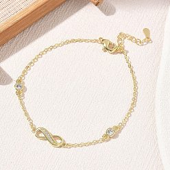 Chapado en Oro Real 18K Pulseras de eslabones infinitos de latón con microengaste de circonitas cúbicas transparentes., larga duración plateado, chapado en rack, sin plomo y el cadmio, real 18 k chapado en oro, 6.69 pulgada (17 cm)