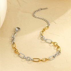 Золотой & Цвет Нержавеющей Стали 304 из нержавеющей стали Фигаро цепи браслеты, прекрасно для женщин, золотые и нержавеющая сталь цвет, 7-1/4 дюйм (18.3 см)