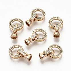 Настоящее золото 18K Латунное микропейв, прозрачный кубический цирконий, складные застежки, без никеля , кольцо, реальный 18 k позолоченный, 20 мм, Кольцо: 12.5x3 mm, внутренний диаметр: 7.5 мм, застежки: 12.5x7.5x6, отверстие : 4 мм